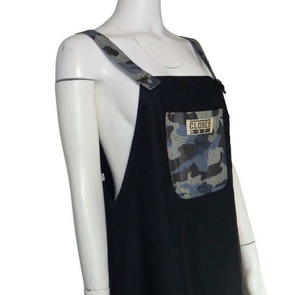 Marithe Francois Girbaud Maxi A-Line Black Overall Dress Patches Size 34 2 XS - Picture 4 of 8